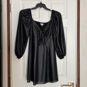 Black metallic mini puff sleeve dress